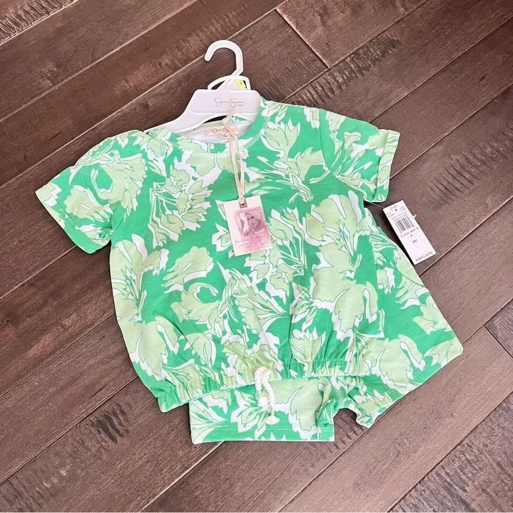 Jessica Simpson Matching Outfit Set Toddlers Girl 4T Tropical Floral Green Girls